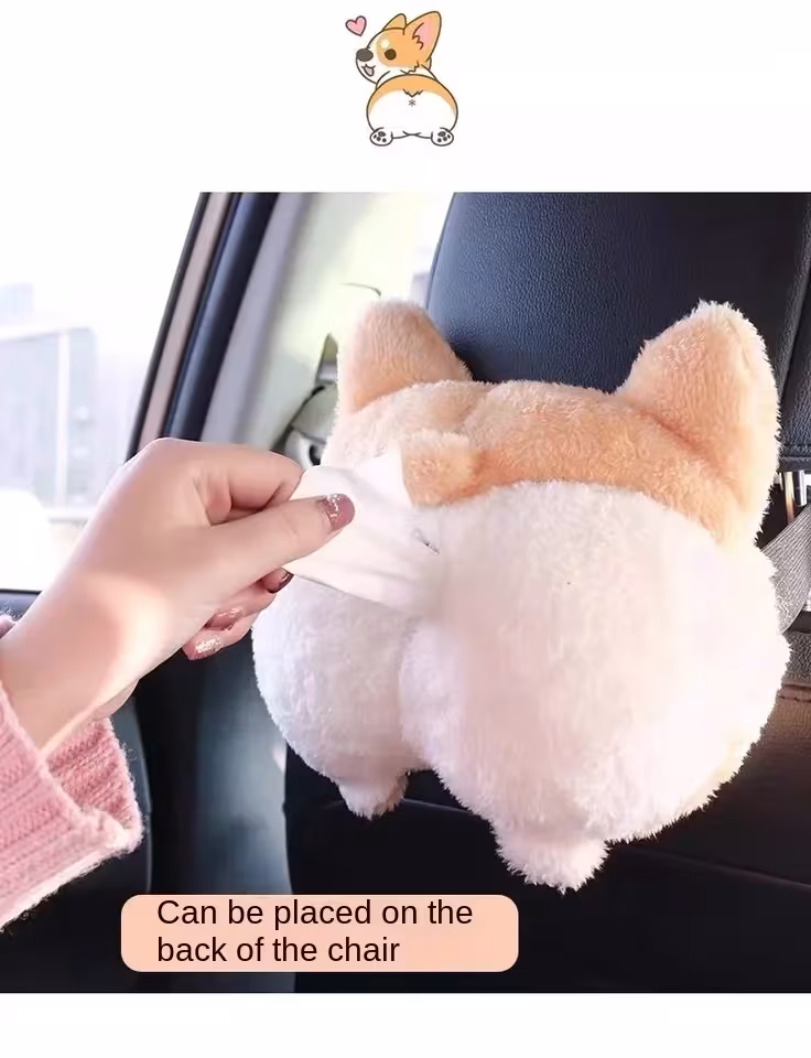 Tissue Box Cover Soft Adorable Corgi Butt Shaped Creative Storage Bag Hanging Pouch Tissue Box Wrapper For Car Home
