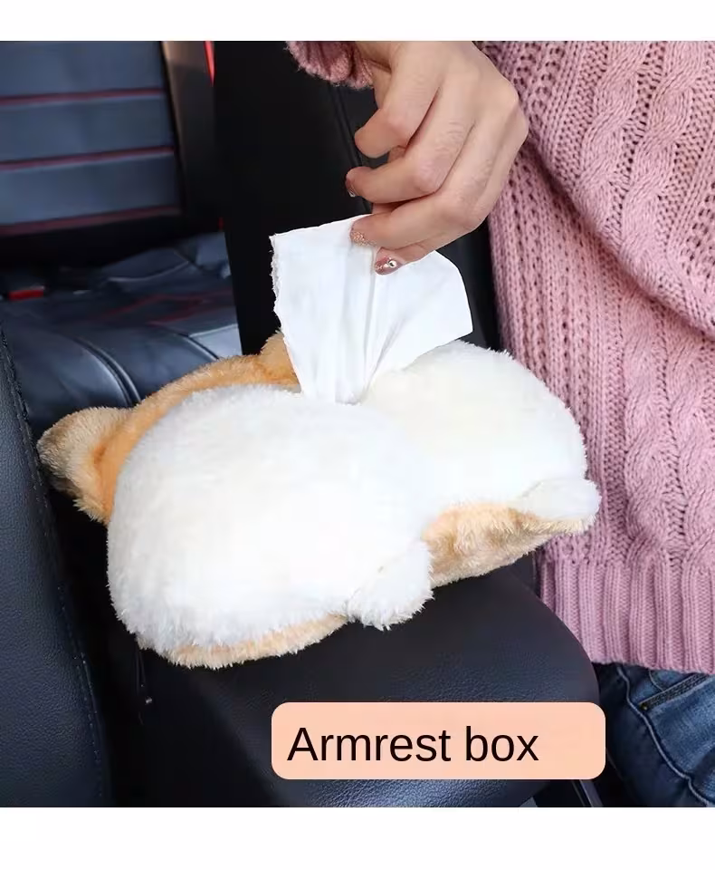 Tissue Box Cover Soft Adorable Corgi Butt Shaped Creative Storage Bag Hanging Pouch Tissue Box Wrapper For Car Home
