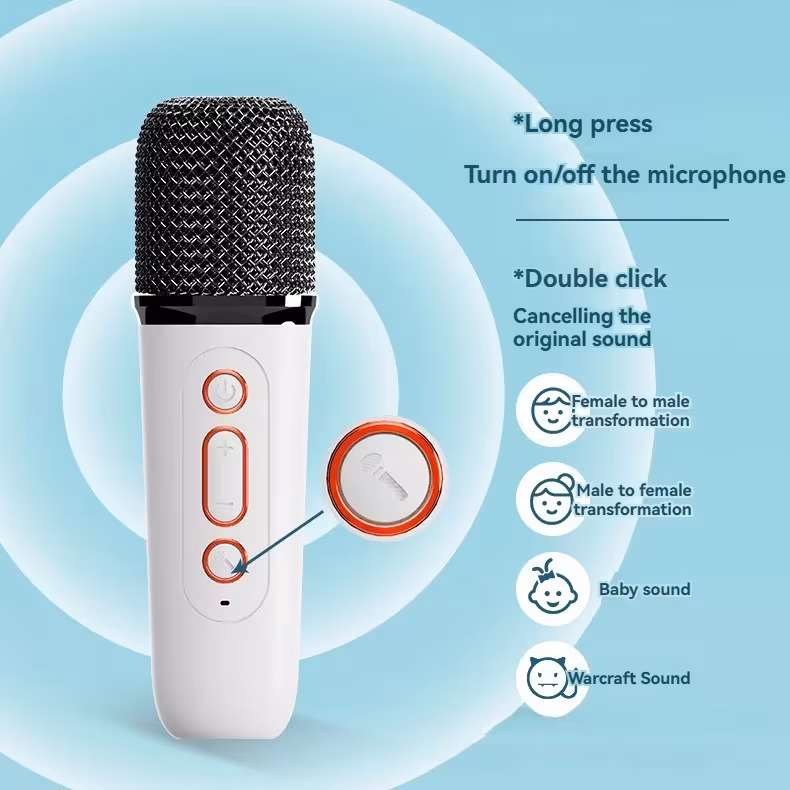 Microphone Karaoke Machine Bluetooth-compatible Speaker With 2 Wireless Mic RGB Light Home Family Singing Speaker