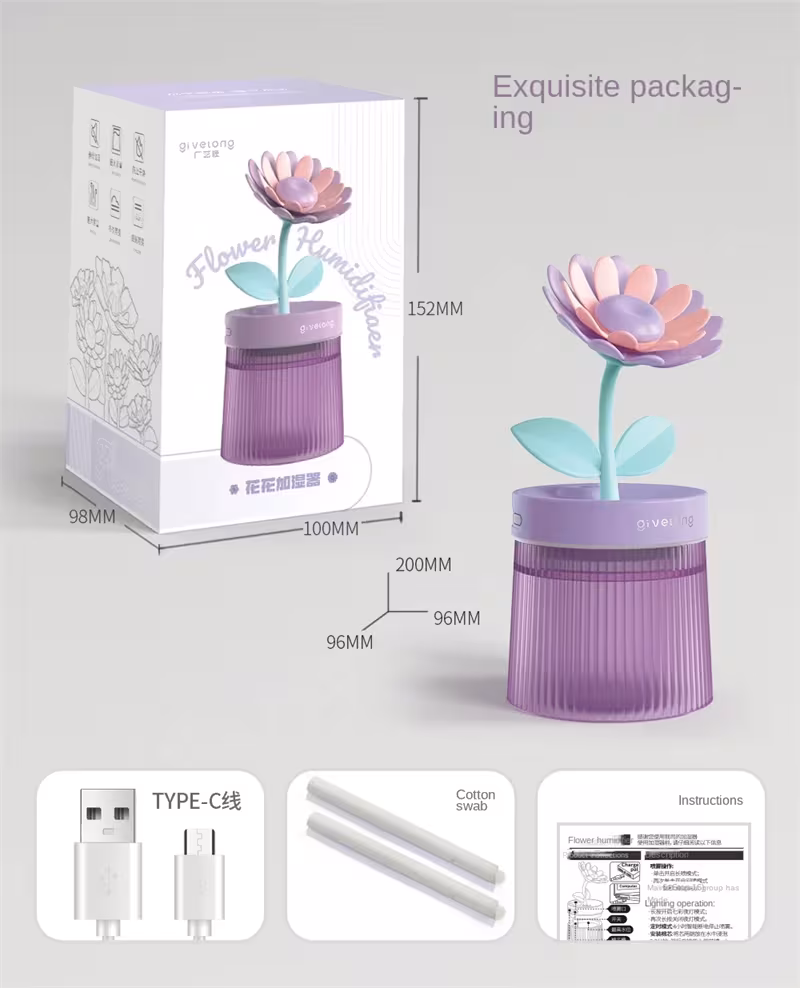 Humidifier Small Home Bedroom Office Desktop Dorm Quiet Mini Usb Hydrating Water Purification Spray Flowers Shape Humidifiers
