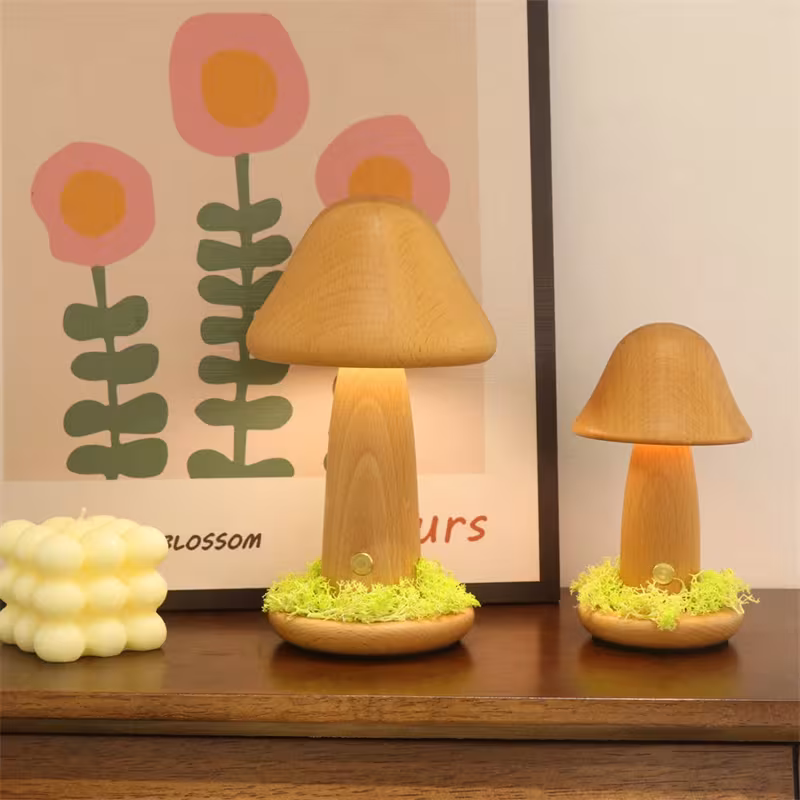 Twisted Mushroom Night Warm Light Touch Bedroom Bedhead Night Light Beech Wood LED USB Decorative Atmosphere Lamps Home Decor