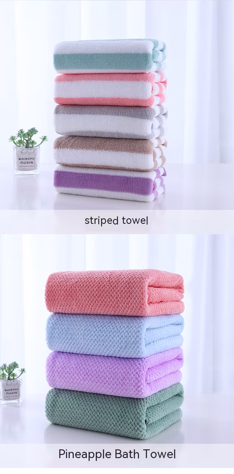 Coral Fleece Wide Striped Edge Soft Absorbent Thickening Lint-free Face Washing At Home Towels