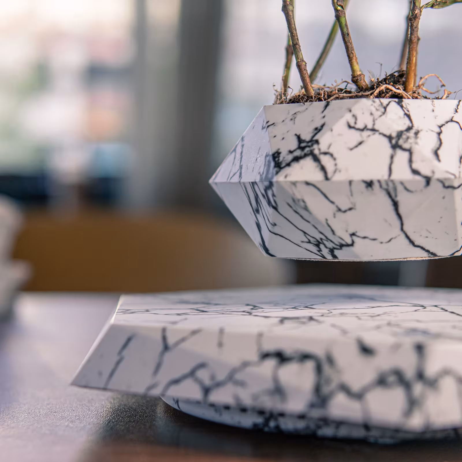 Levitating Plant Pot Marble Color Floating Planter Magnetic Levitation Bonsai Pot Office Home Decoration Kids Birthday Gift Home Decor