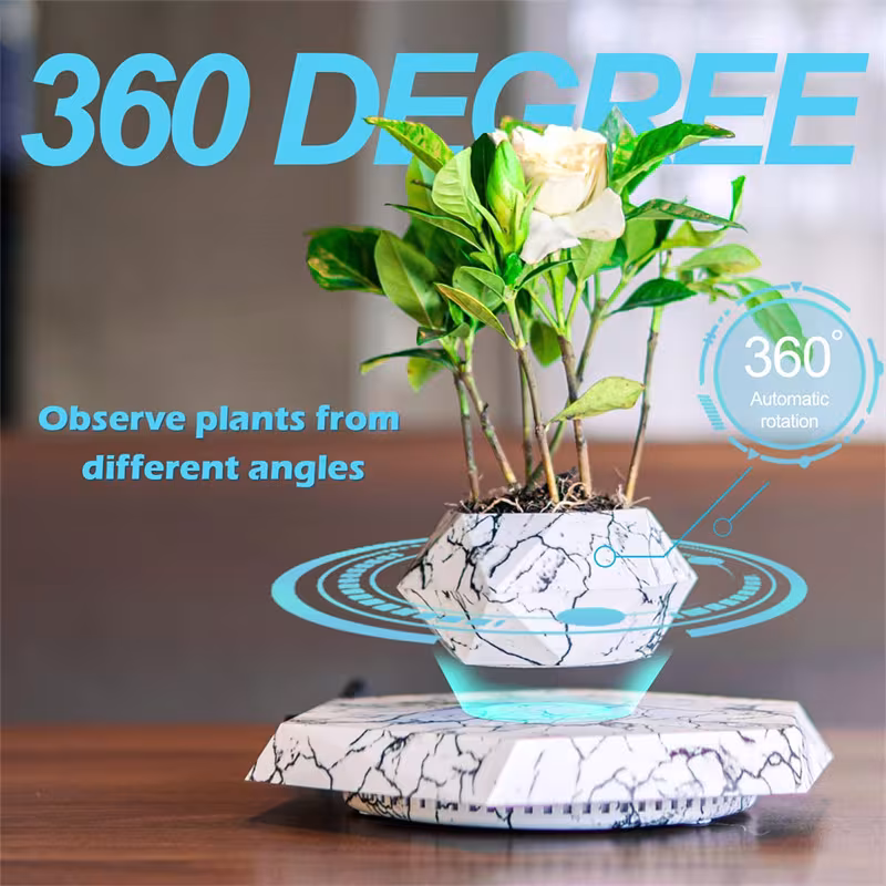 Levitating Plant Pot Marble Color Floating Planter Magnetic Levitation Bonsai Pot Office Home Decoration Kids Birthday Gift Home Decor