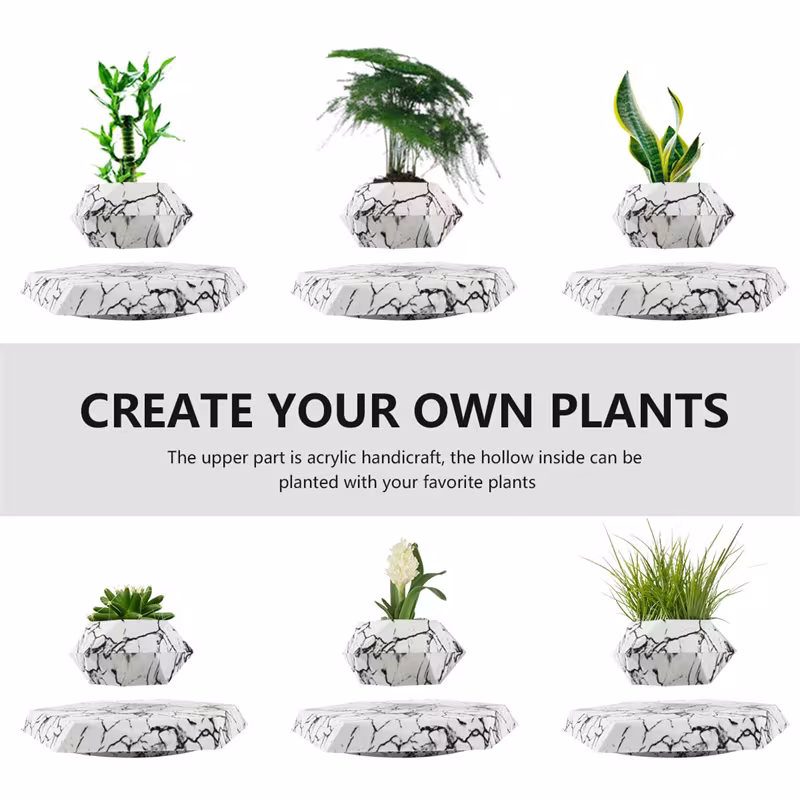 Levitating Plant Pot Marble Color Floating Planter Magnetic Levitation Bonsai Pot Office Home Decoration Kids Birthday Gift Home Decor