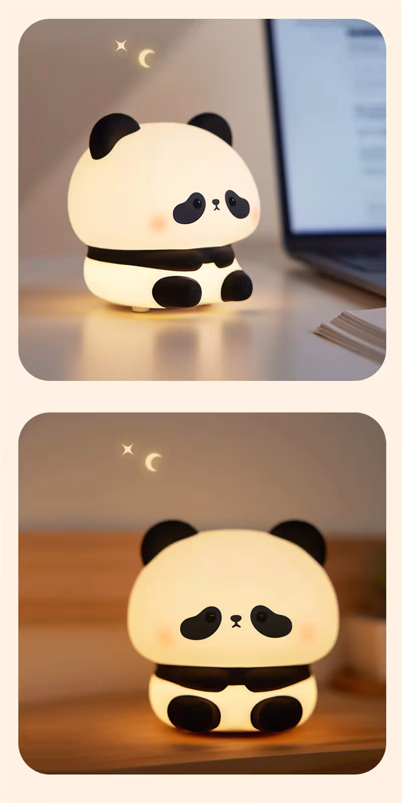 Panda LED Night Light Cute Silicone Night Light USB Rechargeable Touch Night Lamp Bedroom Timing Lamp Decoration Children's Gift Home Decor