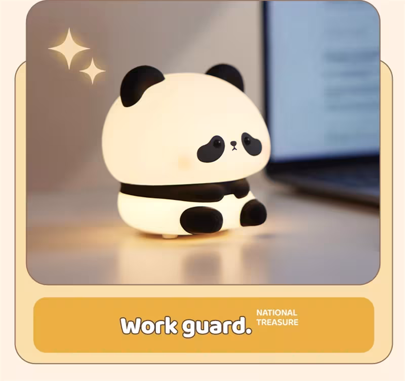 Panda LED Night Light Cute Silicone Night Light USB Rechargeable Touch Night Lamp Bedroom Timing Lamp Decoration Children's Gift Home Decor