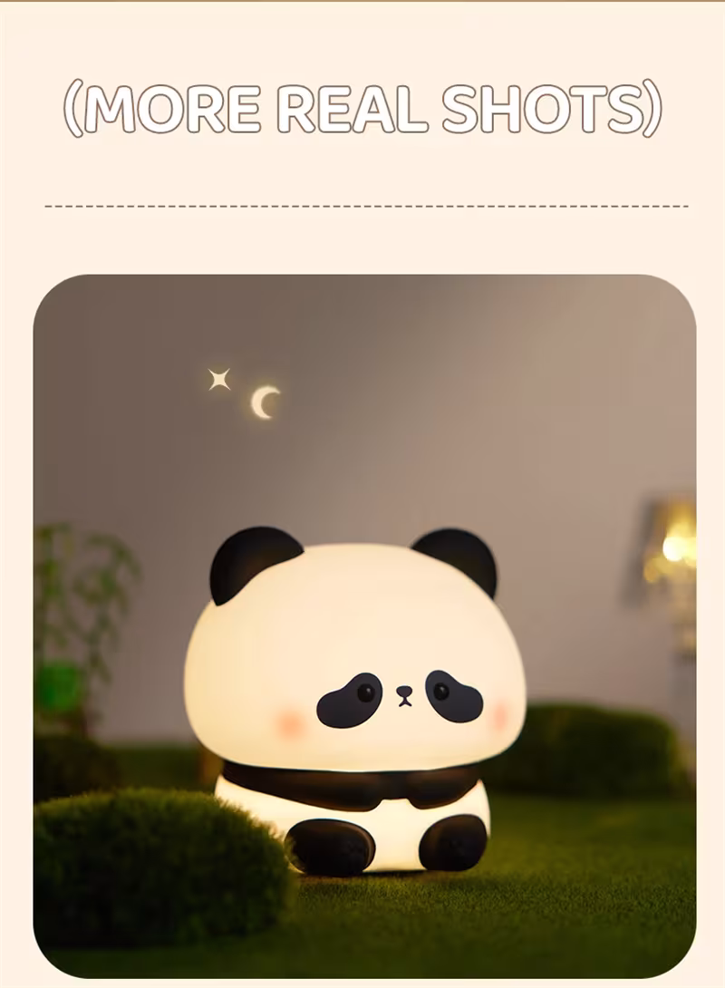 Panda LED Night Light Cute Silicone Night Light USB Rechargeable Touch Night Lamp Bedroom Timing Lamp Decoration Children's Gift Home Decor