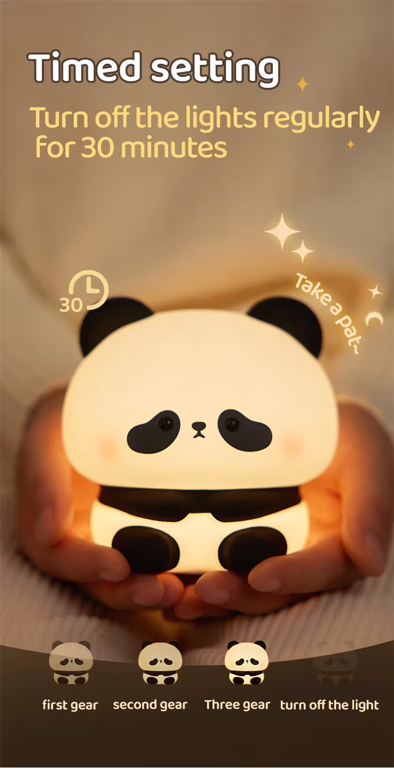 Panda LED Night Light Cute Silicone Night Light USB Rechargeable Touch Night Lamp Bedroom Timing Lamp Decoration Children's Gift Home Decor