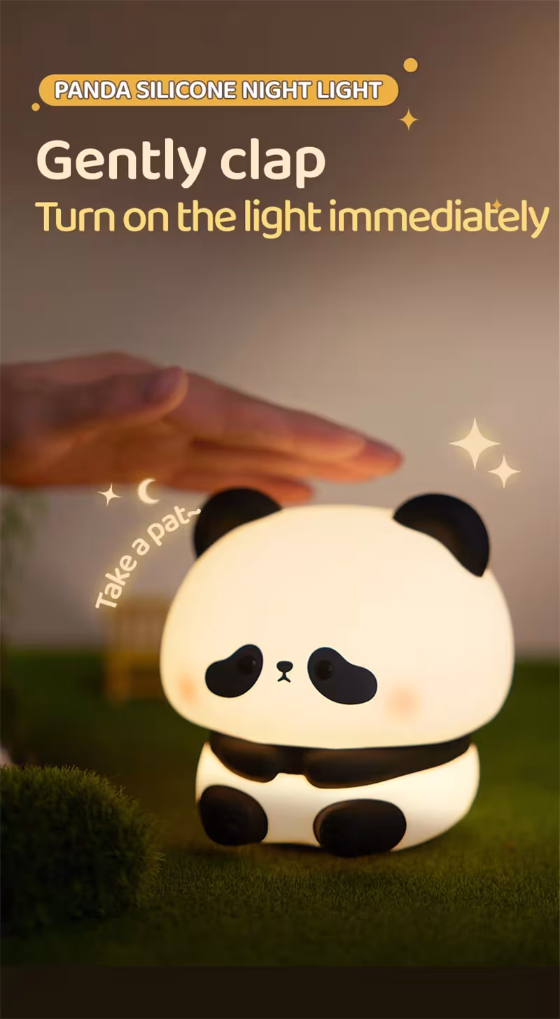 Panda LED Night Light Cute Silicone Night Light USB Rechargeable Touch Night Lamp Bedroom Timing Lamp Decoration Children's Gift Home Decor