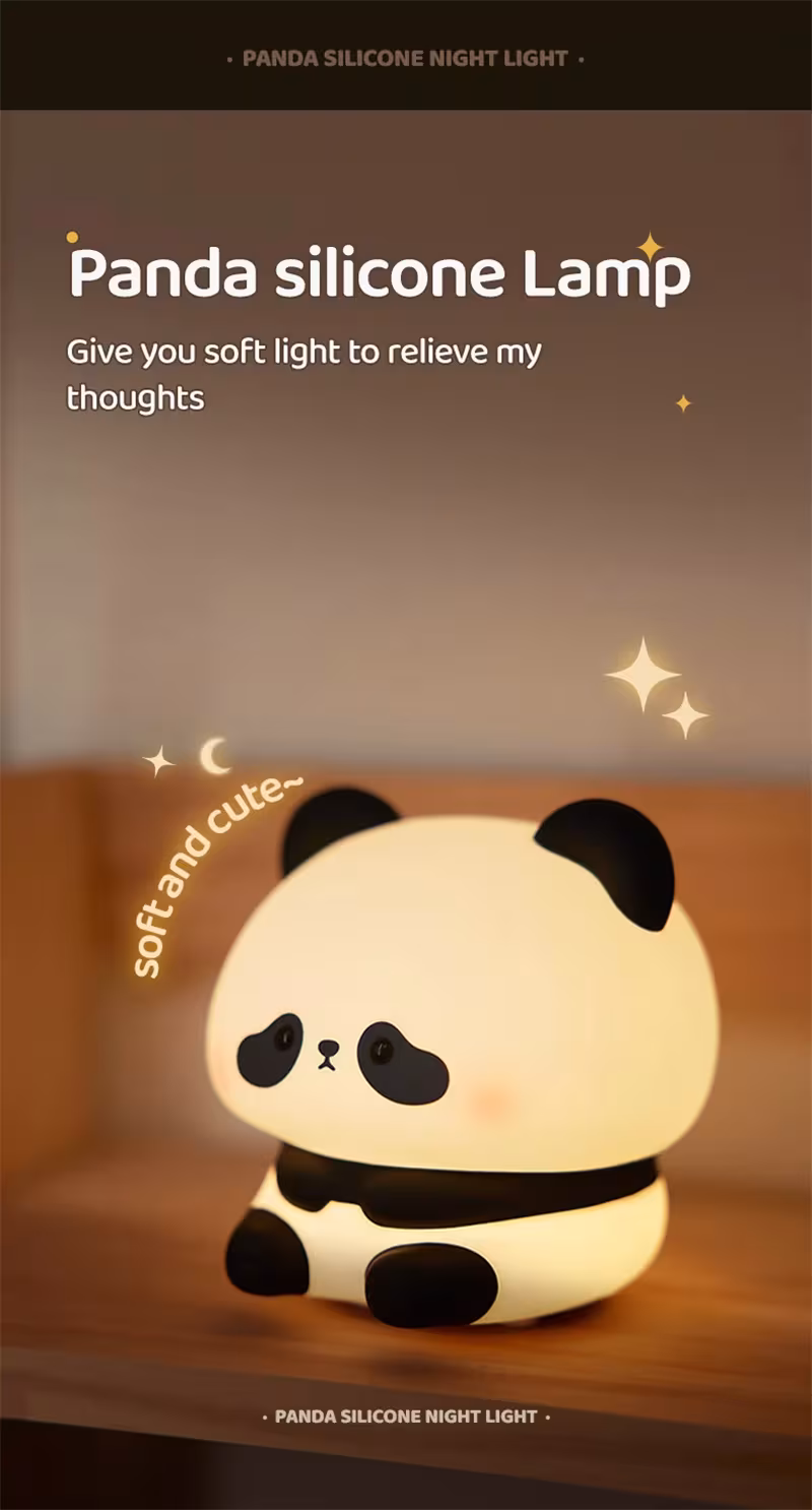 Panda LED Night Light Cute Silicone Night Light USB Rechargeable Touch Night Lamp Bedroom Timing Lamp Decoration Children's Gift Home Decor