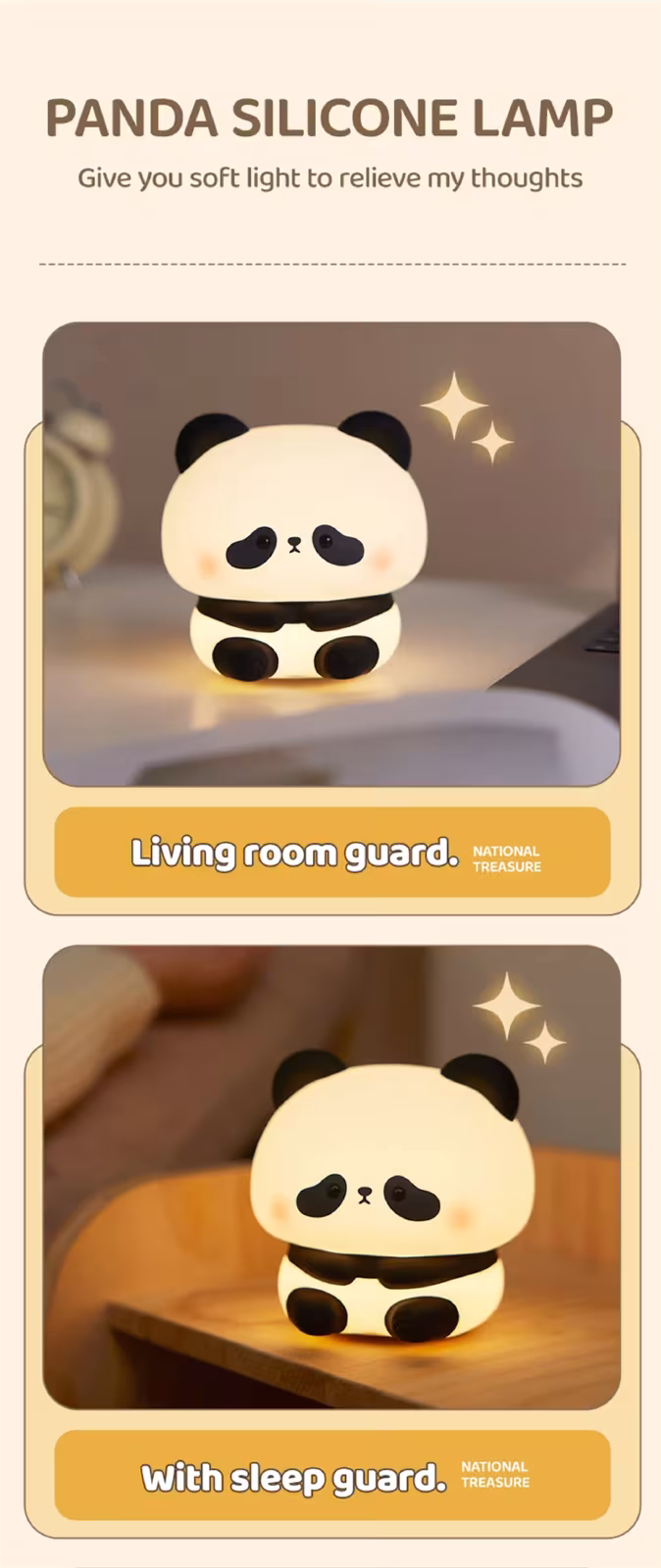 Panda LED Night Light Cute Silicone Night Light USB Rechargeable Touch Night Lamp Bedroom Timing Lamp Decoration Children's Gift Home Decor