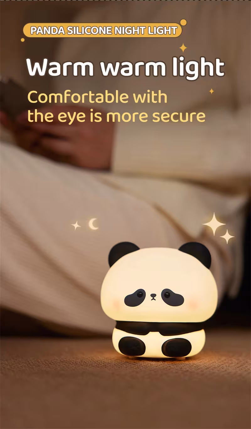 Panda LED Night Light Cute Silicone Night Light USB Rechargeable Touch Night Lamp Bedroom Timing Lamp Decoration Children's Gift Home Decor