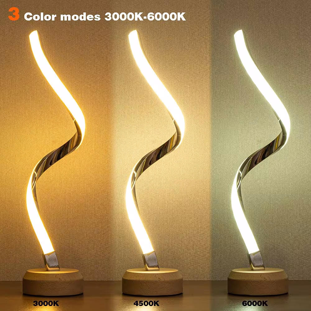 LED Spiral Table Lamp Modern Curved Desk Bedside Lamp Dimmable Warm White Night Light For Living Room And Bedroom