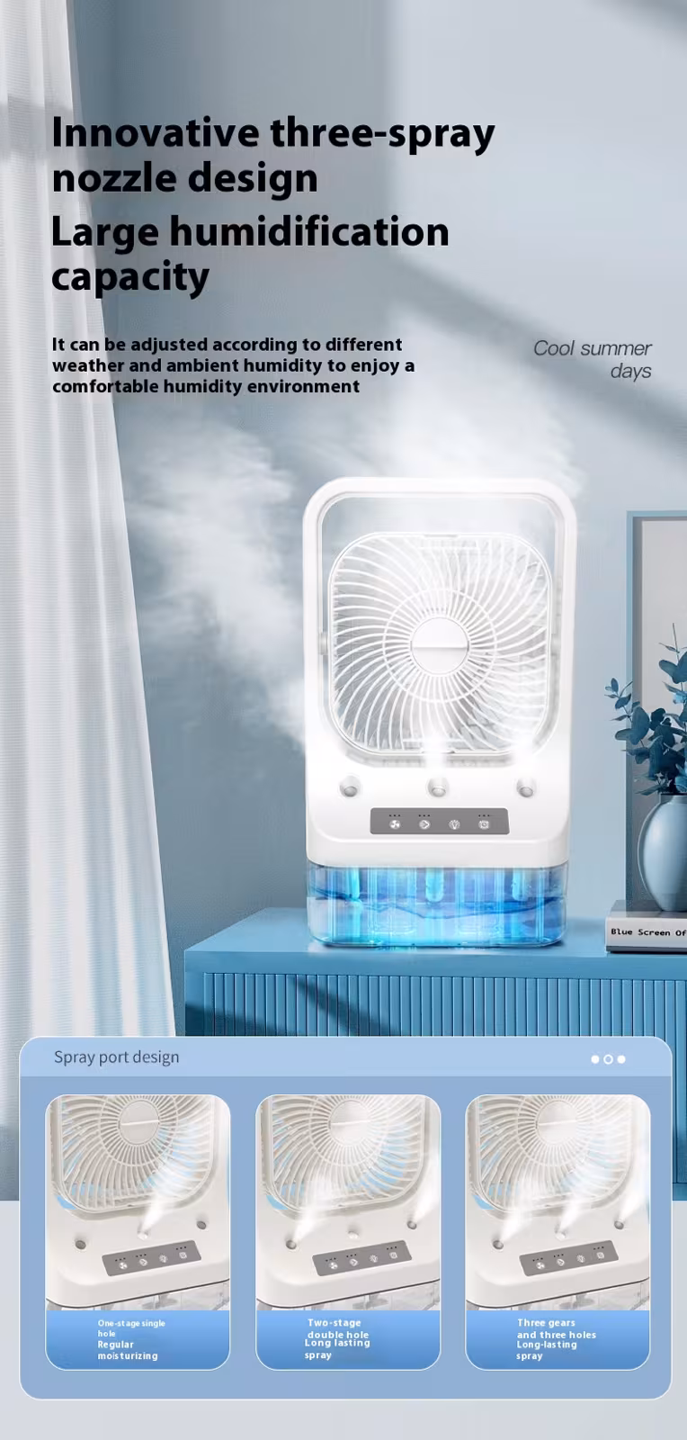 Household Cooling Fan Usb Rechargeable Head Adjustable Air Cooling Water Cooled Air Conditioning Tank Low Noise Air Cooler Fans
