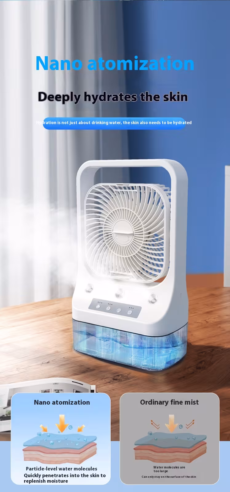 Household Cooling Fan Usb Rechargeable Head Adjustable Air Cooling Water Cooled Air Conditioning Tank Low Noise Air Cooler Fans