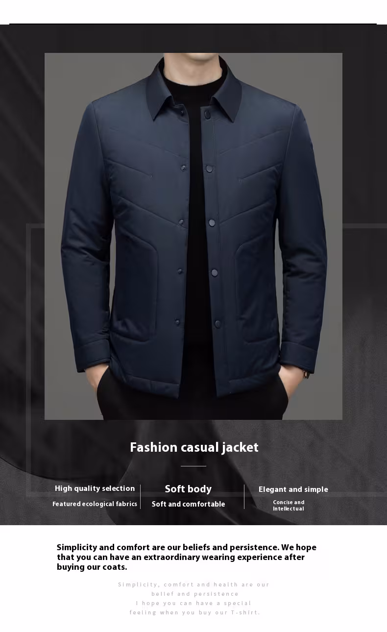 Fall Winter Men Jacket Lapel Fashion Business Lightweight Silk Cotton-padded Coat