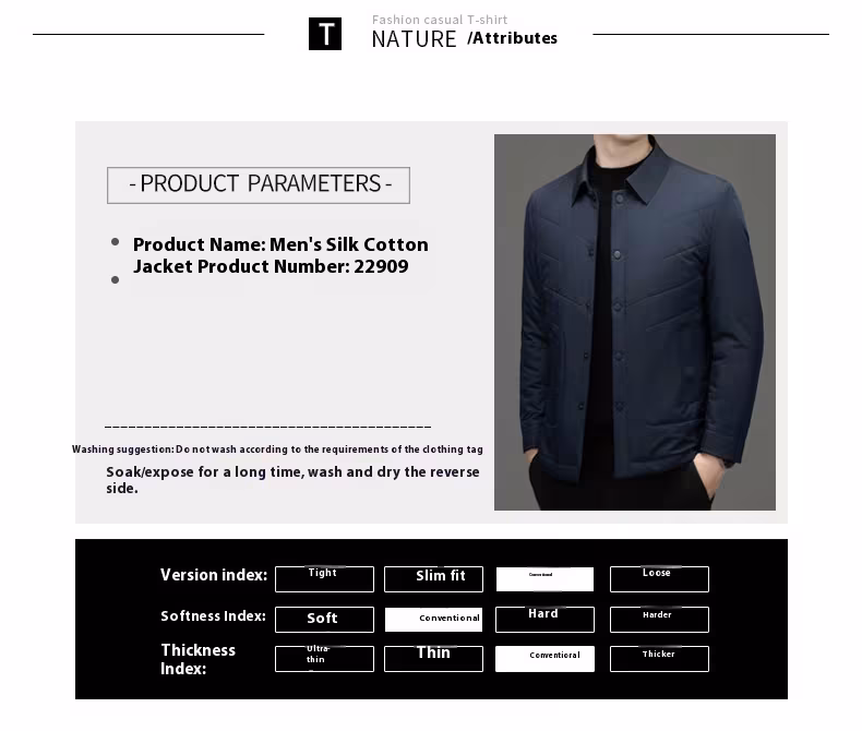 Fall Winter Men Jacket Lapel Fashion Business Lightweight Silk Cotton-padded Coat