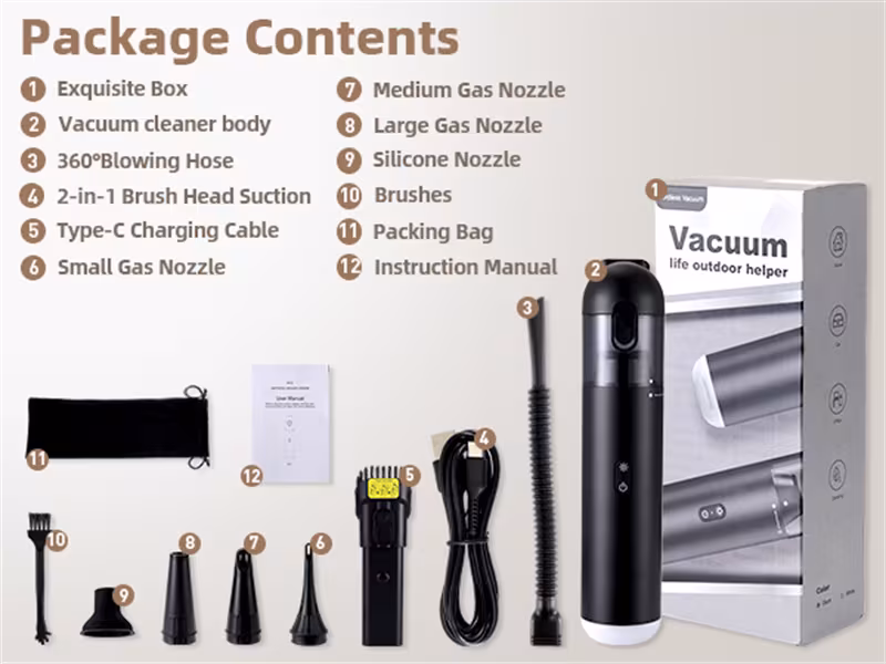 Shell Multifunctional Car Vacuum Cleaner 10kPa Outdoor Suction Blowing And Charging Integrated Car Vacuum Cleaner