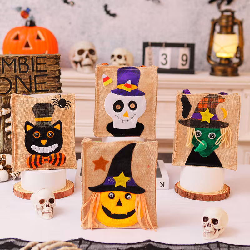 Halloween Candy Tote Bag For Kids Funny Creative Witch Skull Pumpkin Gift Handbag Small Jewelry Props Shopping Bags