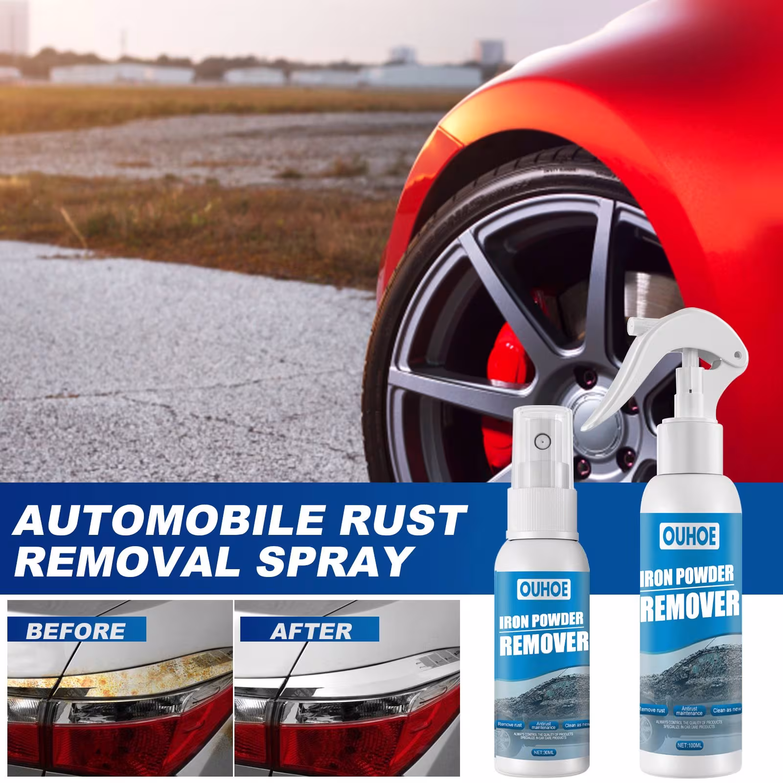 OUHOE Car Iron Powder Rust Remover Spray Anti Rust Rust Remover Car Supplies Stain Remover Rust Remover Cleaning Supplies