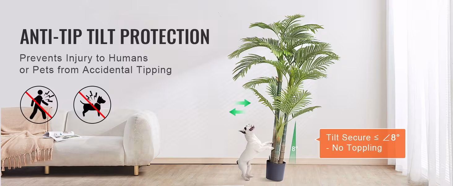 Artificial Gold Cane Palm Tree, 6.5 FT Tall Faux Plant, PE Material & Anti-Tip Tilt Protection Low-Maintenance Plant, Lifelike Green Fake Tree For Home Office Warehouse Decor Indoor Outdoor