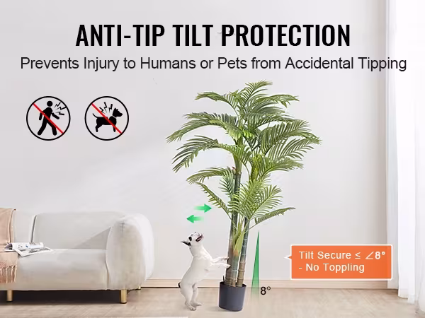 Artificial Gold Cane Palm Tree, 6.5 FT Tall Faux Plant, PE Material & Anti-Tip Tilt Protection Low-Maintenance Plant, Lifelike Green Fake Tree For Home Office Warehouse Decor Indoor Outdoor