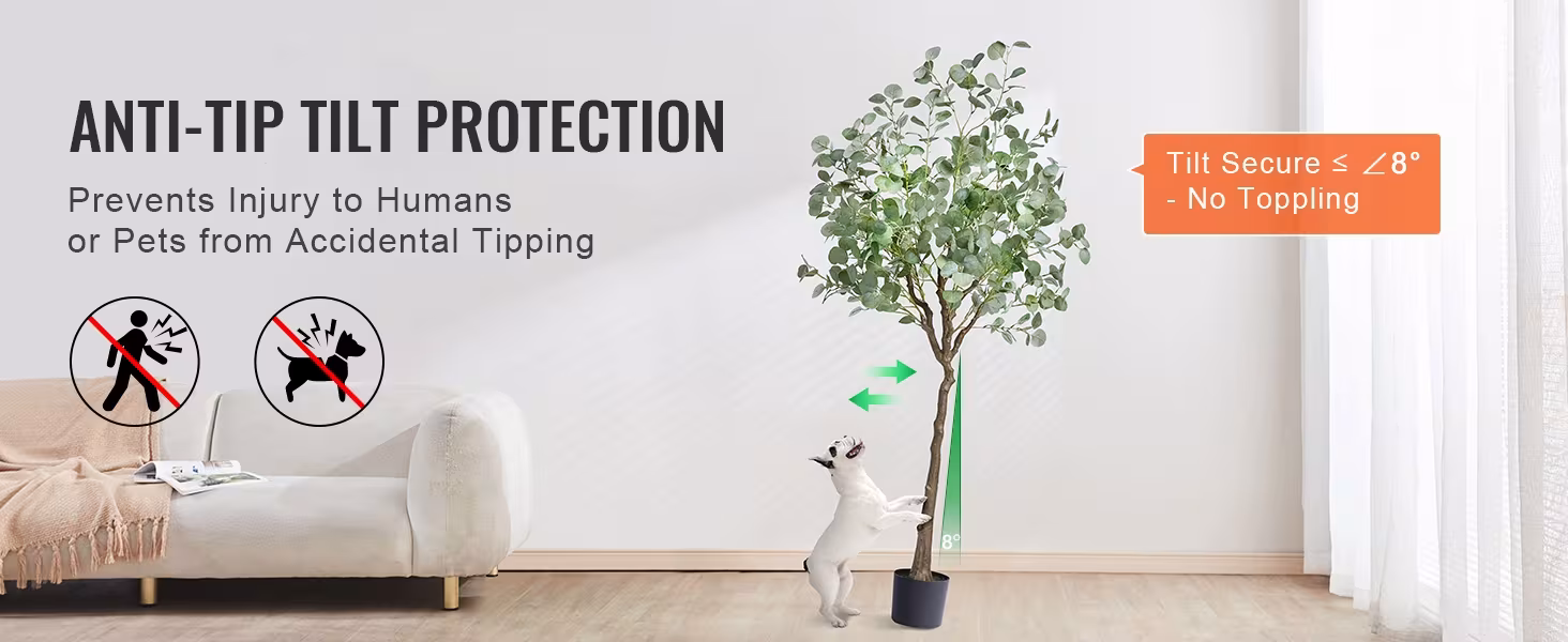 Artificial Eucalyptus Tree, 6 FT Tall Faux Plant, Secure PE Material & Anti-Tip Tilt Protection Low-Maintenance Plant, Lifelike Green Fake Potted Tree For Home Office Decor Indoor Outdoor