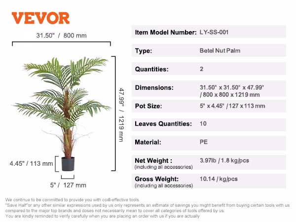 Artificial Palm Tree, 4 FT Tall Faux Plant, Secure PE Material & Anti-Tip Tilt Protection Low-Maintenance Plant, Lifelike Green Fake Tree For Home Office Warehouse Decor Indoor Outdoor