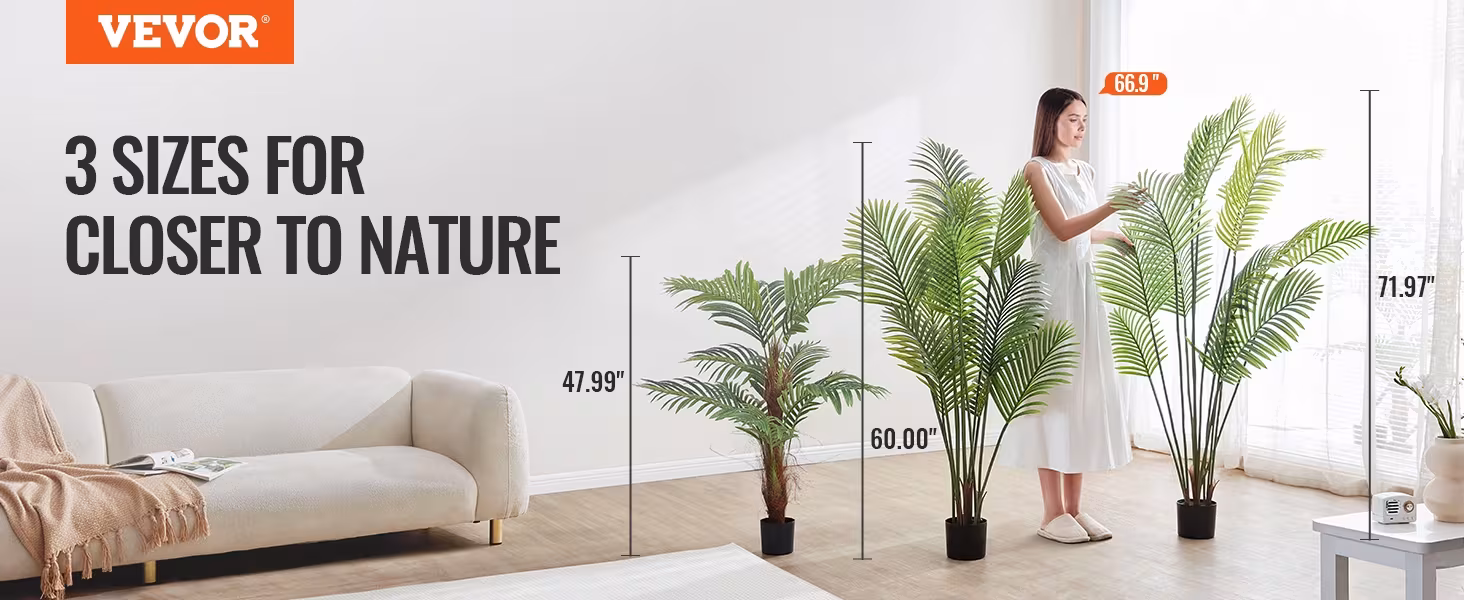 Artificial Palm Tree, 4 FT Tall Faux Plant, Secure PE Material & Anti-Tip Tilt Protection Low-Maintenance Plant, Lifelike Green Fake Tree For Home Office Warehouse Decor Indoor Outdoor