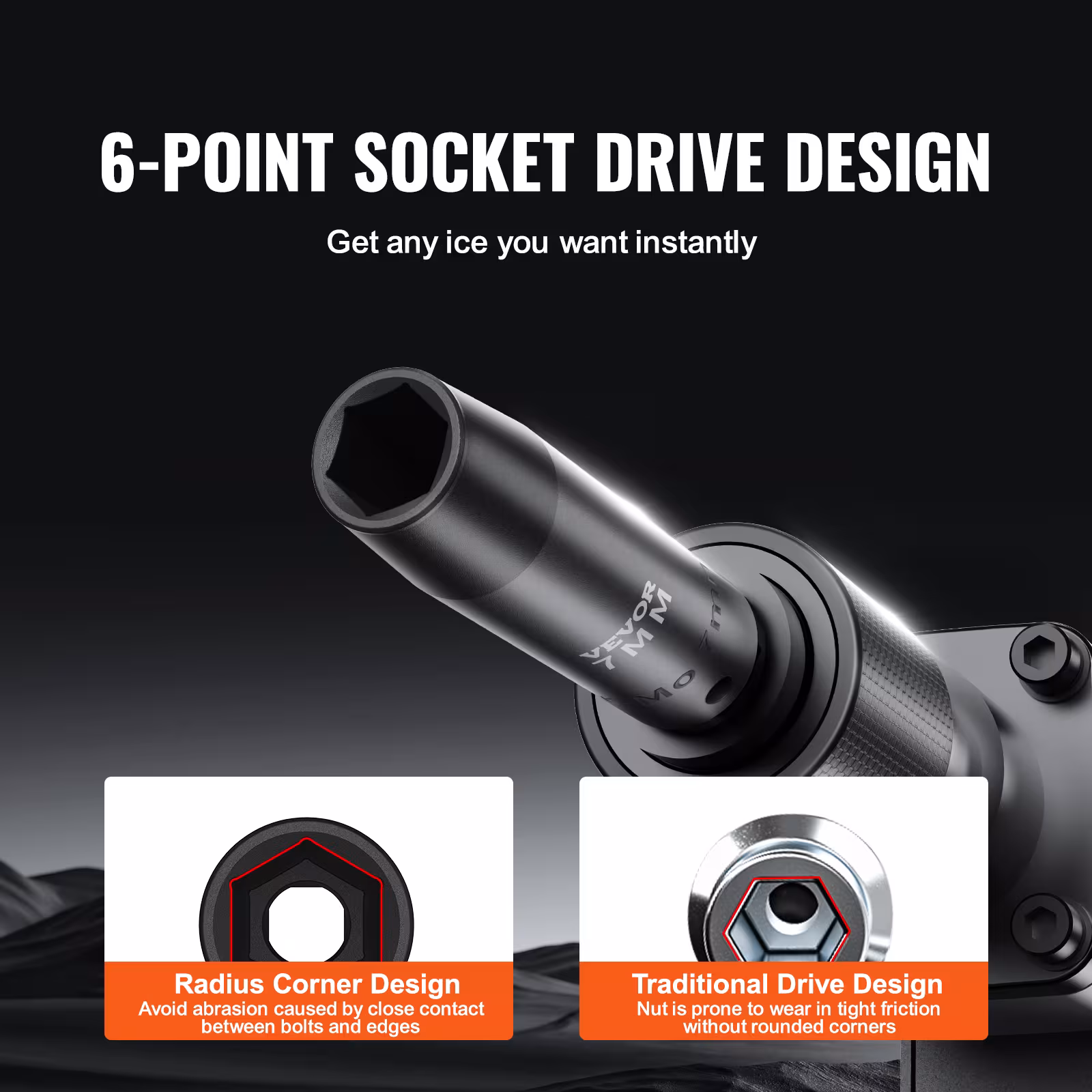 VEVOR Drive Impact Socket Set 6 Point Cr-Mo Alloy Steel For Auto Repair, Includes Extension Bars Universal Joint Adapter Lock Storage Case