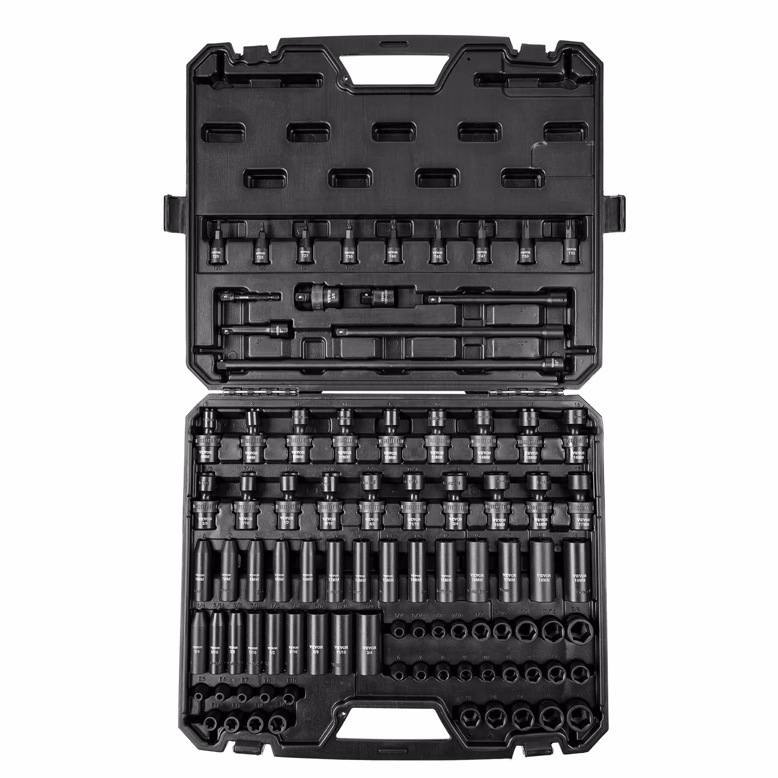 VEVOR Drive Impact Socket Set 6 Point Cr-Mo Alloy Steel For Auto Repair, Includes Extension Bars Universal Joint Adapter Lock Storage Case