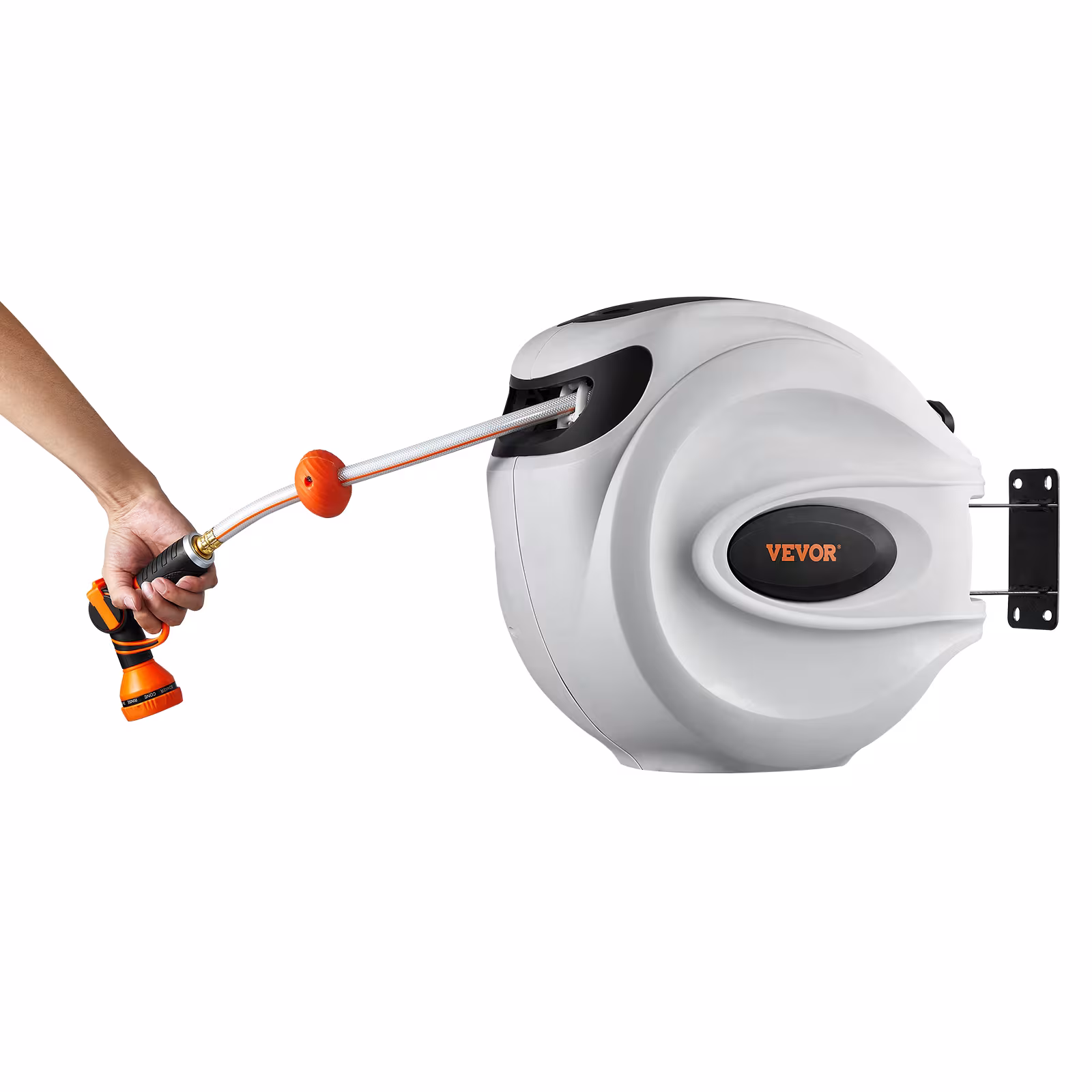 VEVOR Retractable Hose Reel Water Hose Reel Swivel Wall-Mounted,Garden Water Hose Reel With 9-Pattern Nozzle,Automatic Rewind, Lock At Any Length, With Slow Return System