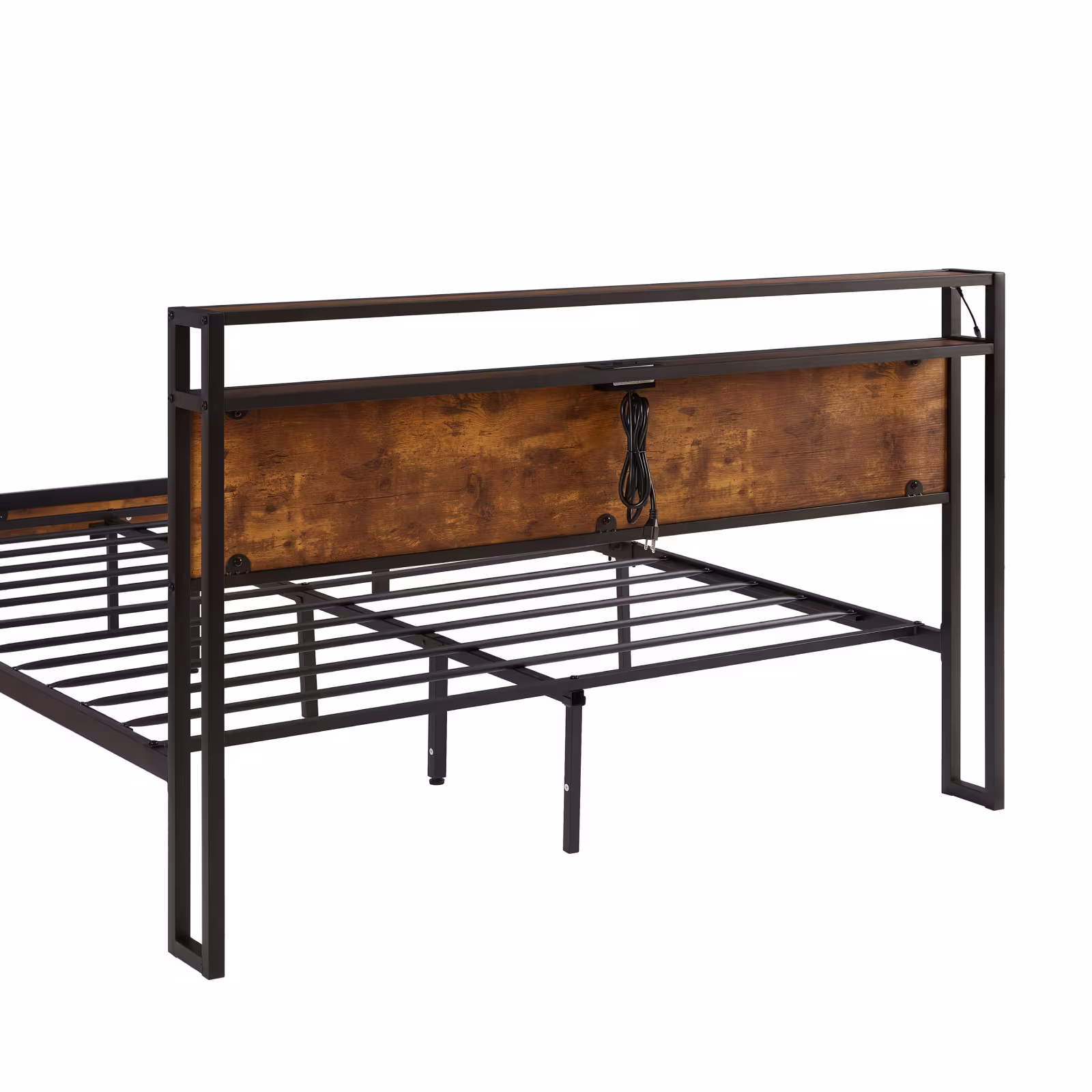 Queen Size Metal Platform Bed Frame With Wooden Headboard And Footboard With USB LINER