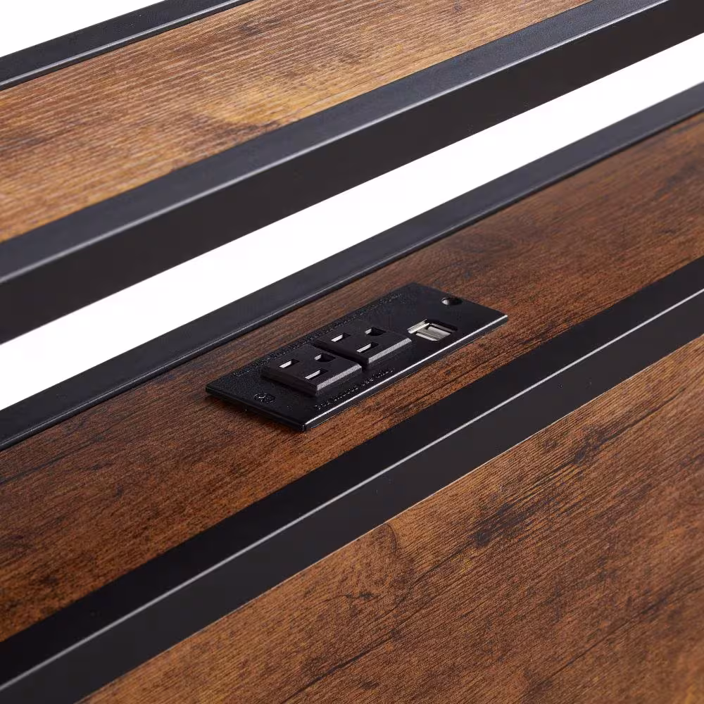 Twin Size Metal Platform Bed Frame With Wooden Headboard And Footboard With USB LINER