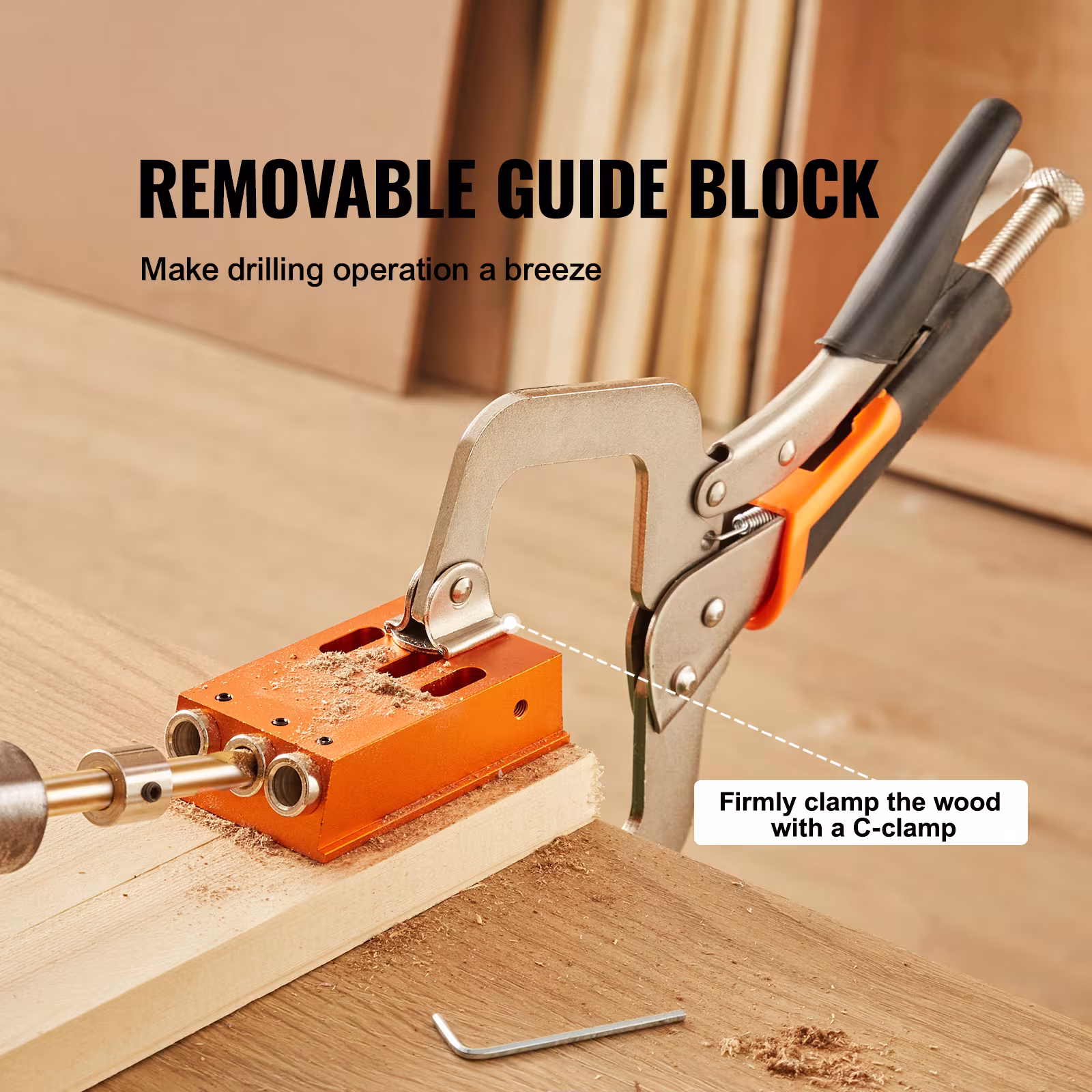 VEVOR Pocket Hole Jig Kit, 34 Pcs Pocket Hole Jig System With Fixture, Step Drills, Wrenches, Drill Stop Rings, Square Drive Bits, Toolbox, Adjustable, For DIY Carpentry Projects