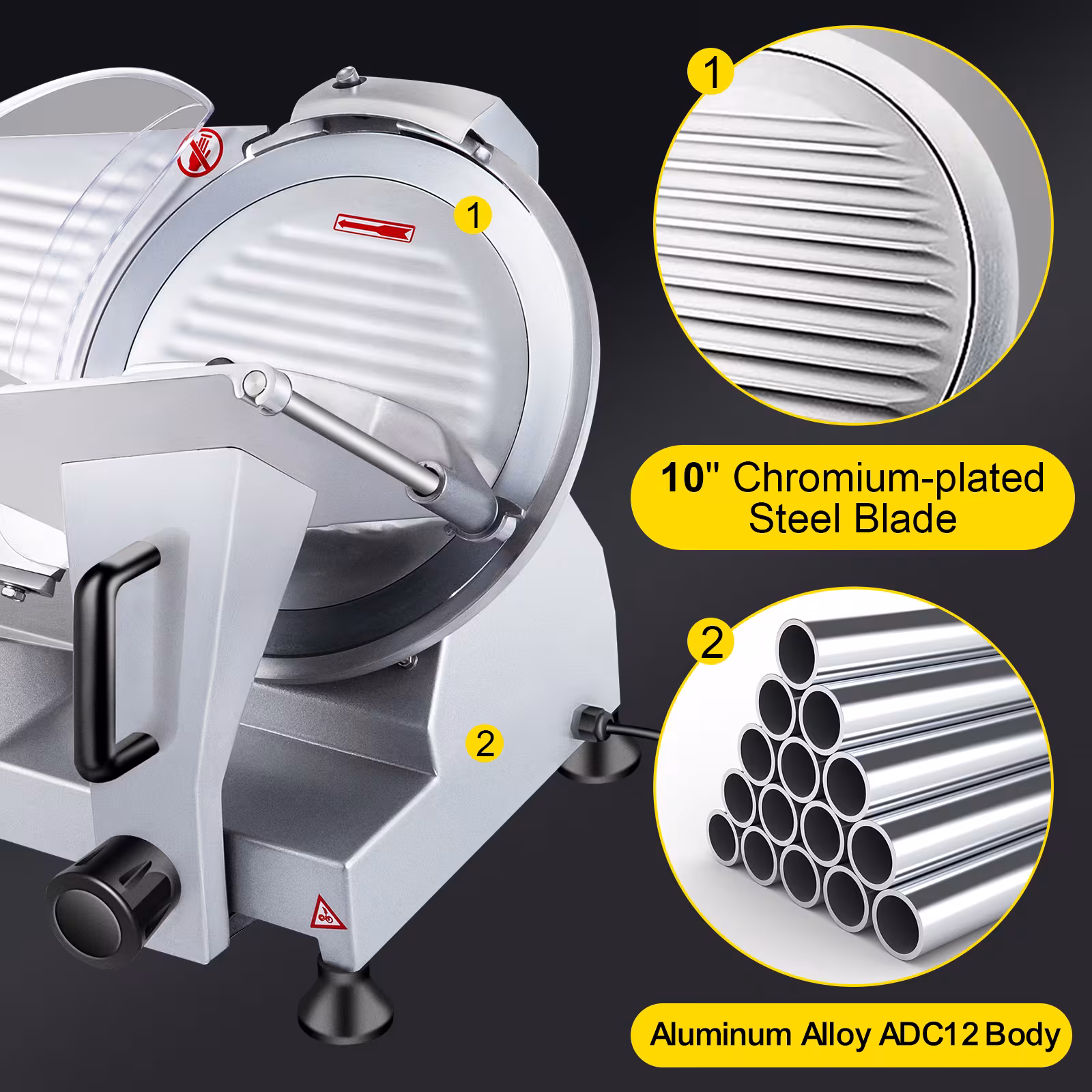 VEVOR 240W Commercial Meat Slicer, Electric Deli Food Slicer, Carbon Steel Blade Electric Food Slicer, 350-400RPM Meat Slicer, 0 - 0.47 Inch Thickness Adjustable For Commercial And Home Use