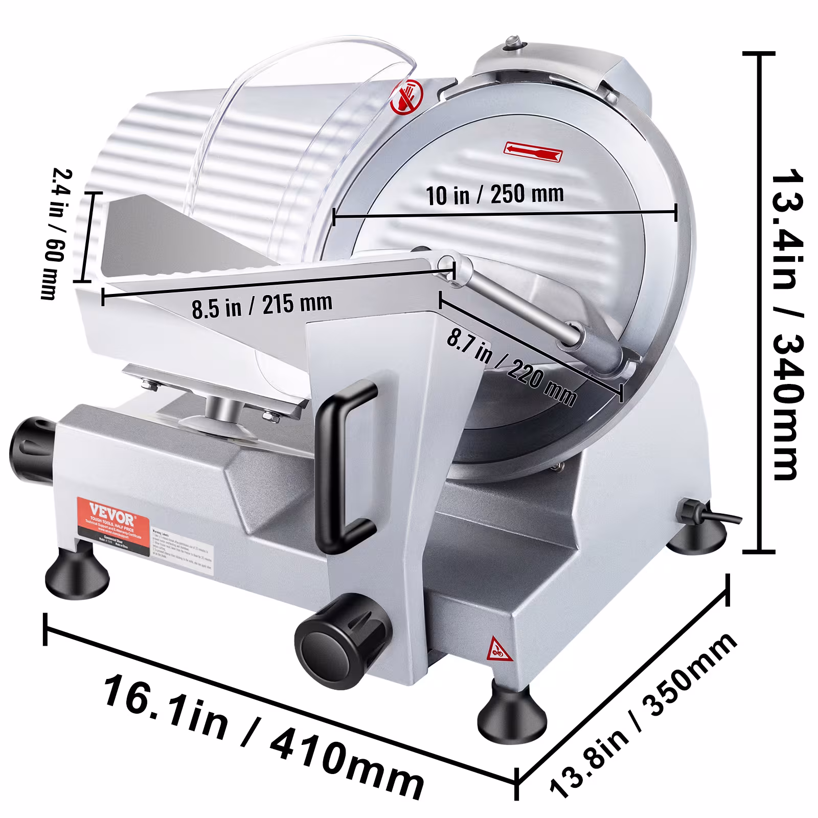 VEVOR 240W Commercial Meat Slicer, Electric Deli Food Slicer, Carbon Steel Blade Electric Food Slicer, 350-400RPM Meat Slicer, 0 - 0.47 Inch Thickness Adjustable For Commercial And Home Use