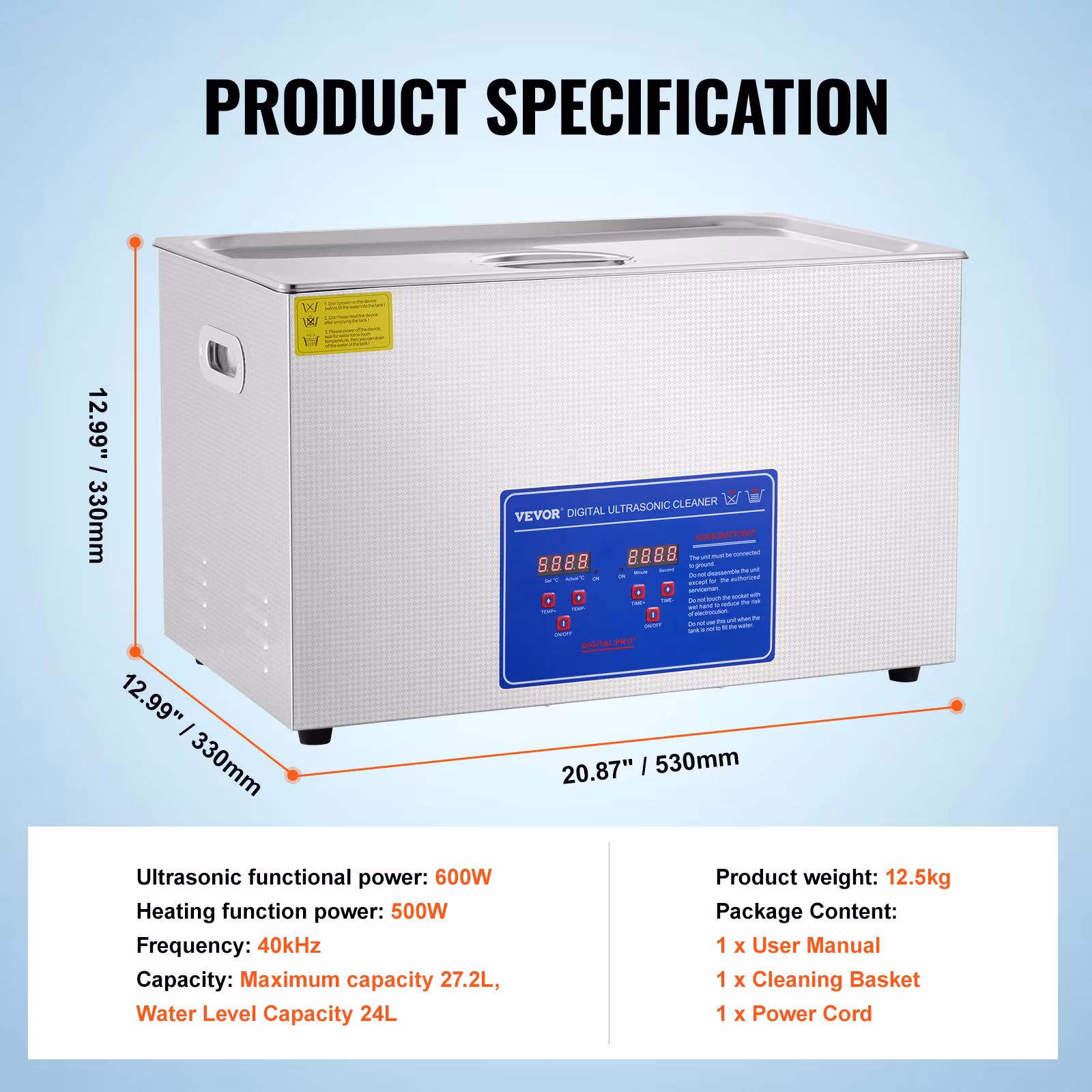 VEVOR Ultrasonic Cleaner 30L Ultrasonic Cleaner For Cleaning Eyeglasses Dentures Commercial Industrial Ultrasonic Cleaner With Digital Heater Timer And Cleaner Basket 30 Liter