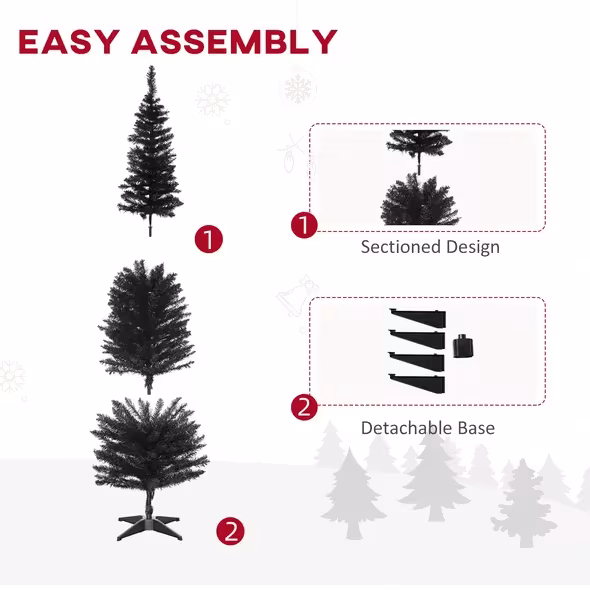 6 Ft Artificial Pencil Christmas Tree, Slim Xmas Tree With 390 Realistic Branch Tips And Plastic Stand, Black