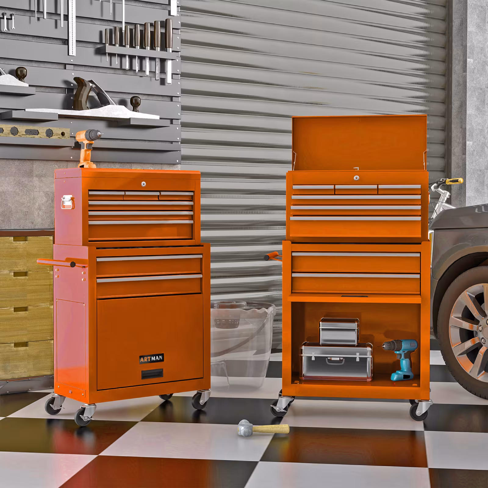 High Capacity Rolling Tool Chest With Wheels And Drawers, 8-Drawer Tool Storage Cabinet--ORANGE