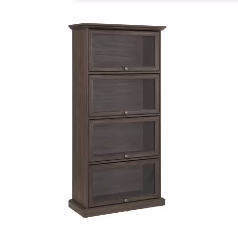 Glass Display Cabinet 4 Tier Glass Display Cabinet Storage Curio Cabinet With Flip Up Glass Doors, Collectors Showcase Toy Organizers Rack, Bookcase For Living Room BRO