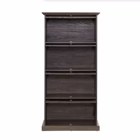 Glass Display Cabinet 4 Tier Glass Display Cabinet Storage Curio Cabinet With Flip Up Glass Doors, Collectors Showcase Toy Organizers Rack, Bookcase For Living Room BRO