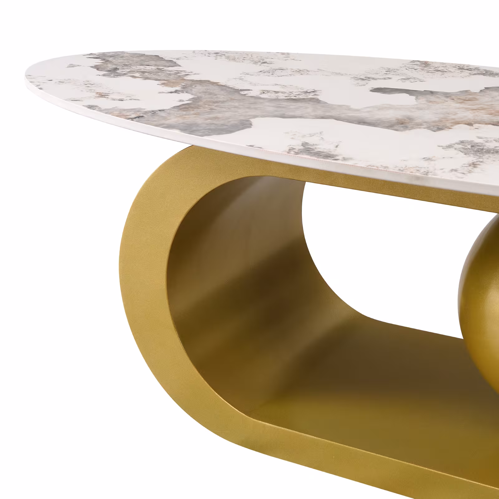 Modern Oval Coffee Table For Living Room, Marble Pattern Sintered Stone Coffee Tabletop With Gold Stainless Steel Base In 47.2