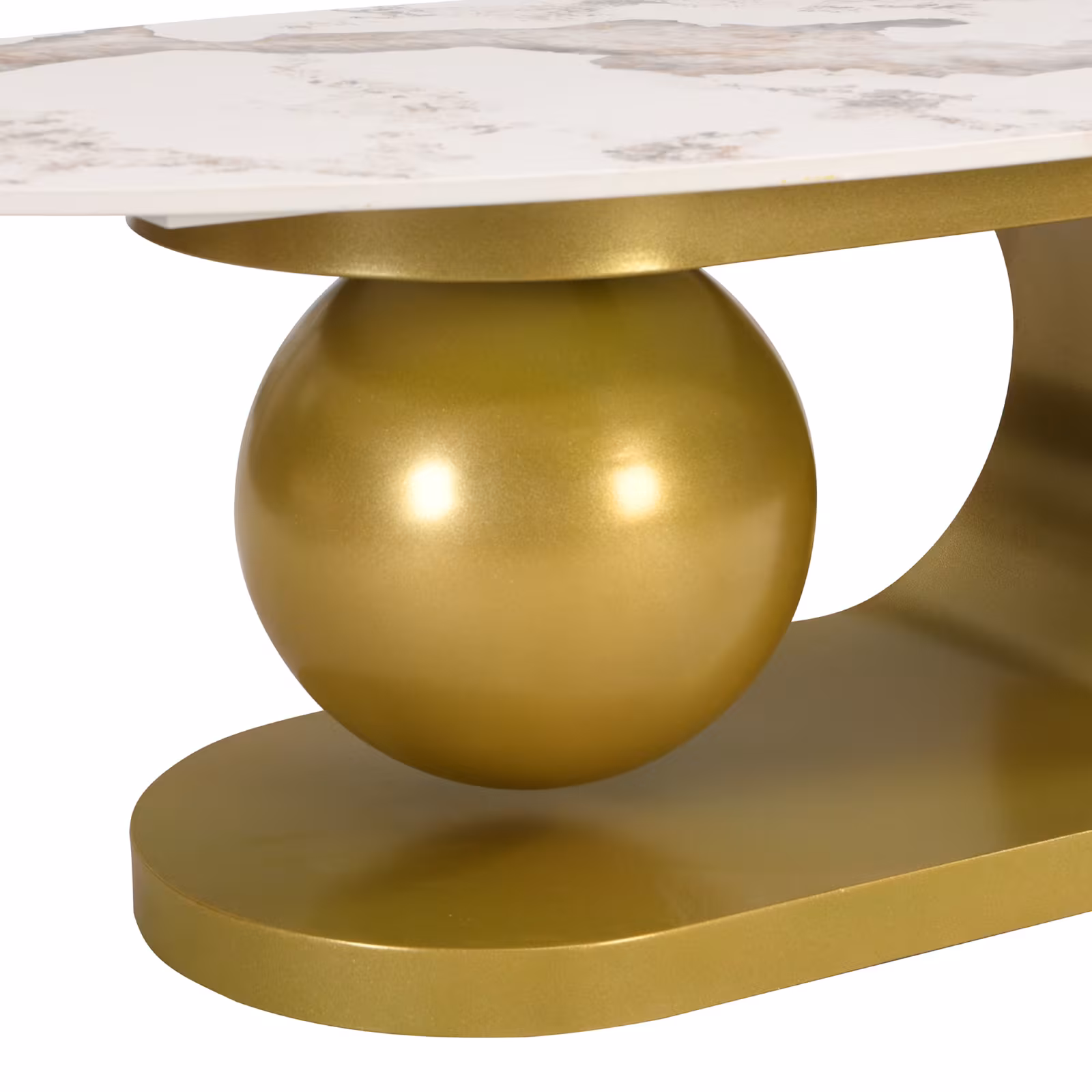 Modern Oval Coffee Table For Living Room, Marble Pattern Sintered Stone Coffee Tabletop With Gold Stainless Steel Base In 47.2