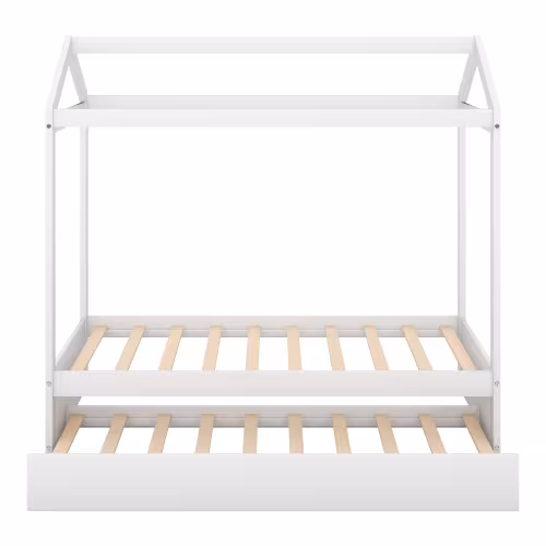 House Bed With Trundle, Can Be Decorated,White