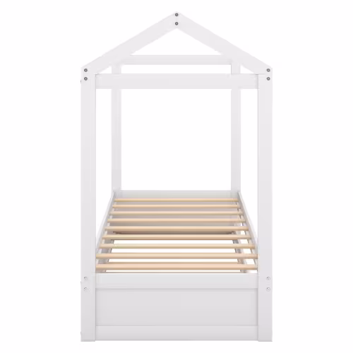 House Bed With Trundle, Can Be Decorated,White