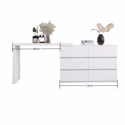 Extended Desktop 6 Drawers Chest Of Drawer Without Handle White Color Vanity