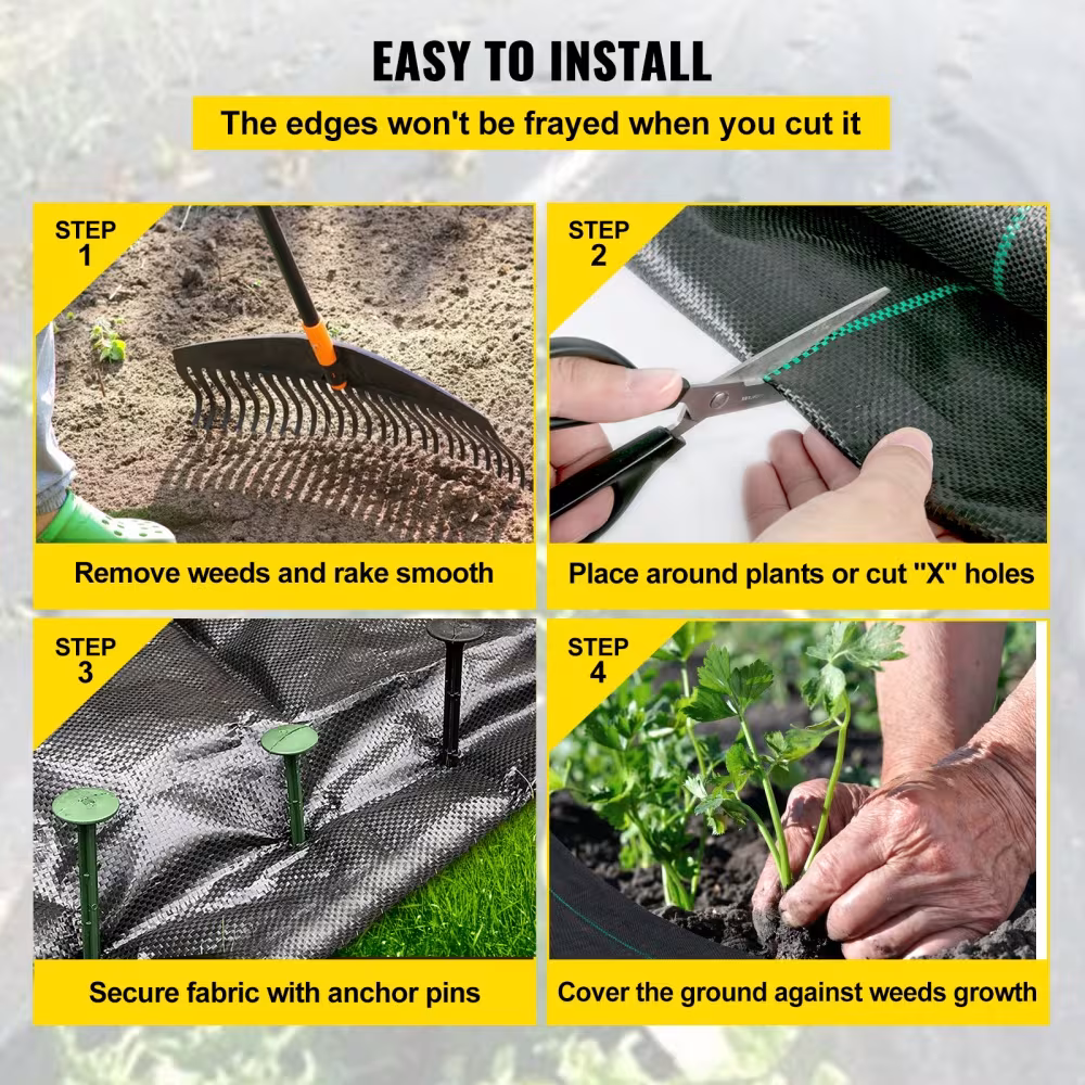 VEVOR 6FTx300FT Premium Weed Barrier Fabric Heavy Duty 3.2OZ, Woven Weed Control Fabric, High Permeability Good For Flower Bed, Geotextile Fabric For Underlayment, Polyethylene Ground Cover