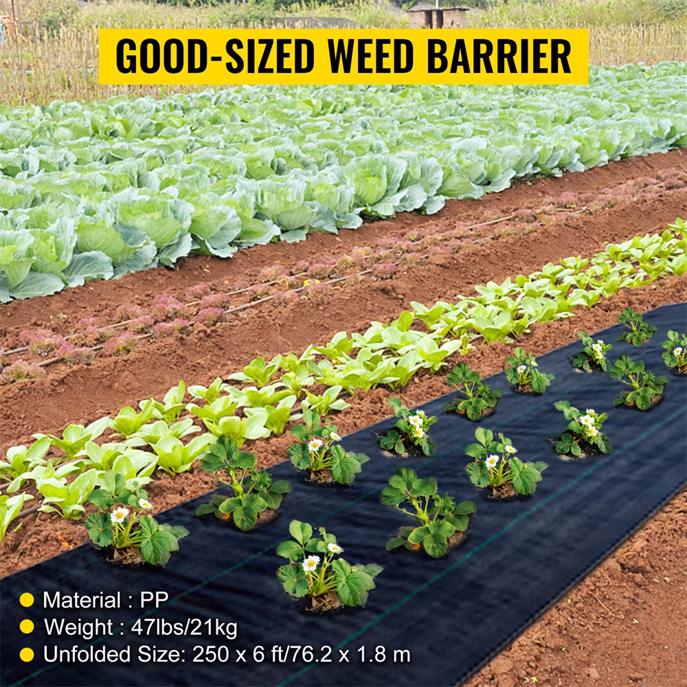VEVOR Weed Barrier Landscape Fabric, 6 X 250 Ft, 4.1 Oz Premium Woven Ground Cover, Heavy Duty PP Material & Easy Setup, Weed Control For Outdoor Garden, Lawn, Driveway, Black
